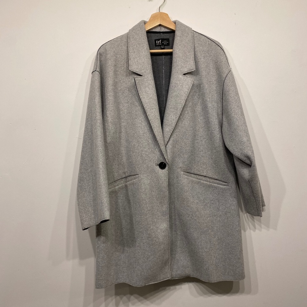 Zara Light Grey Exposed Seam One Button Long Blazer Medium